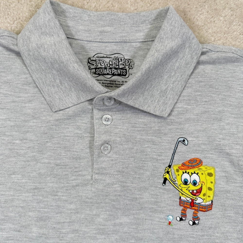 NWT SpongeBob SquarePants Golf Polo Shirt Size XL Heather Grey